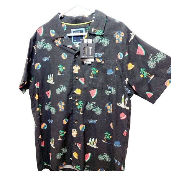 Mens Reverse Threads Short Sleeve Button-Up Shirt With Tropical Print Size L - Picture 7 of 11